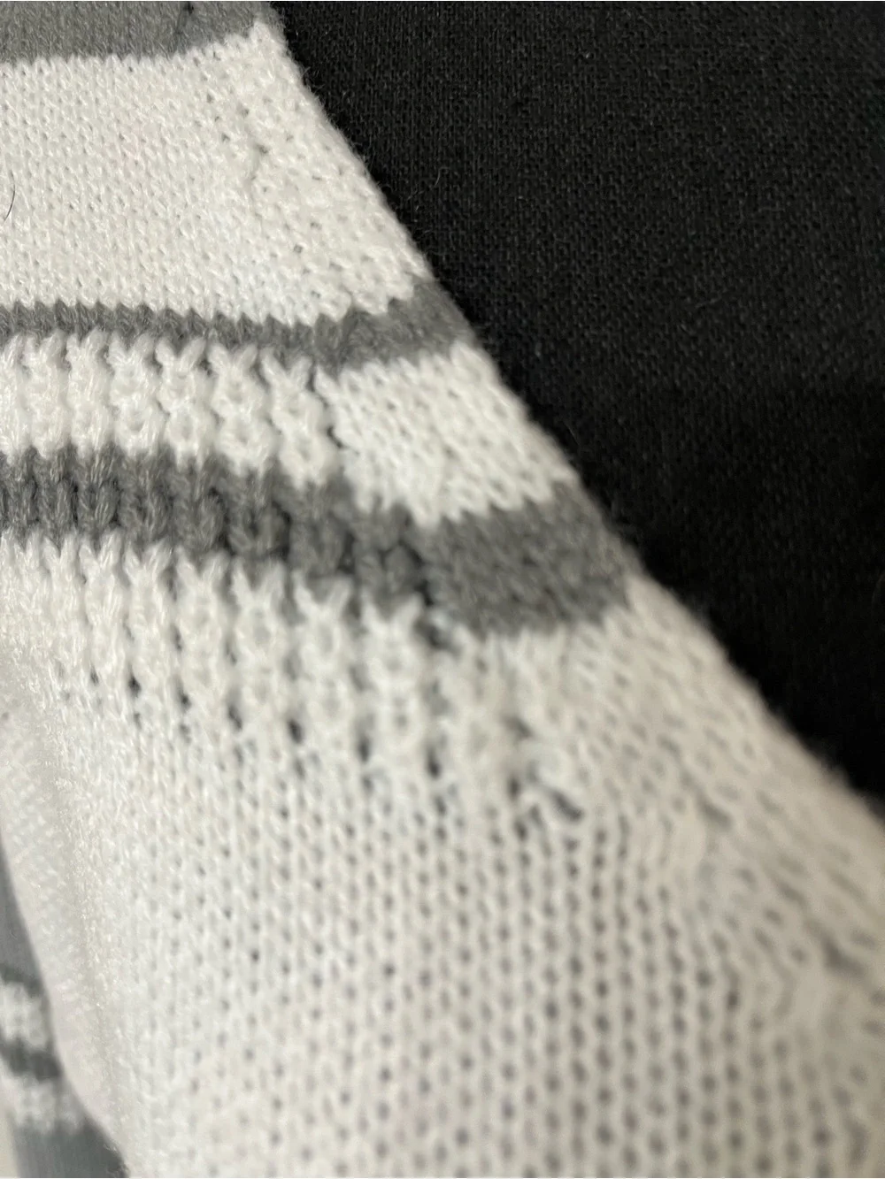 Gray & White Striped V-Neck Women's Sweater